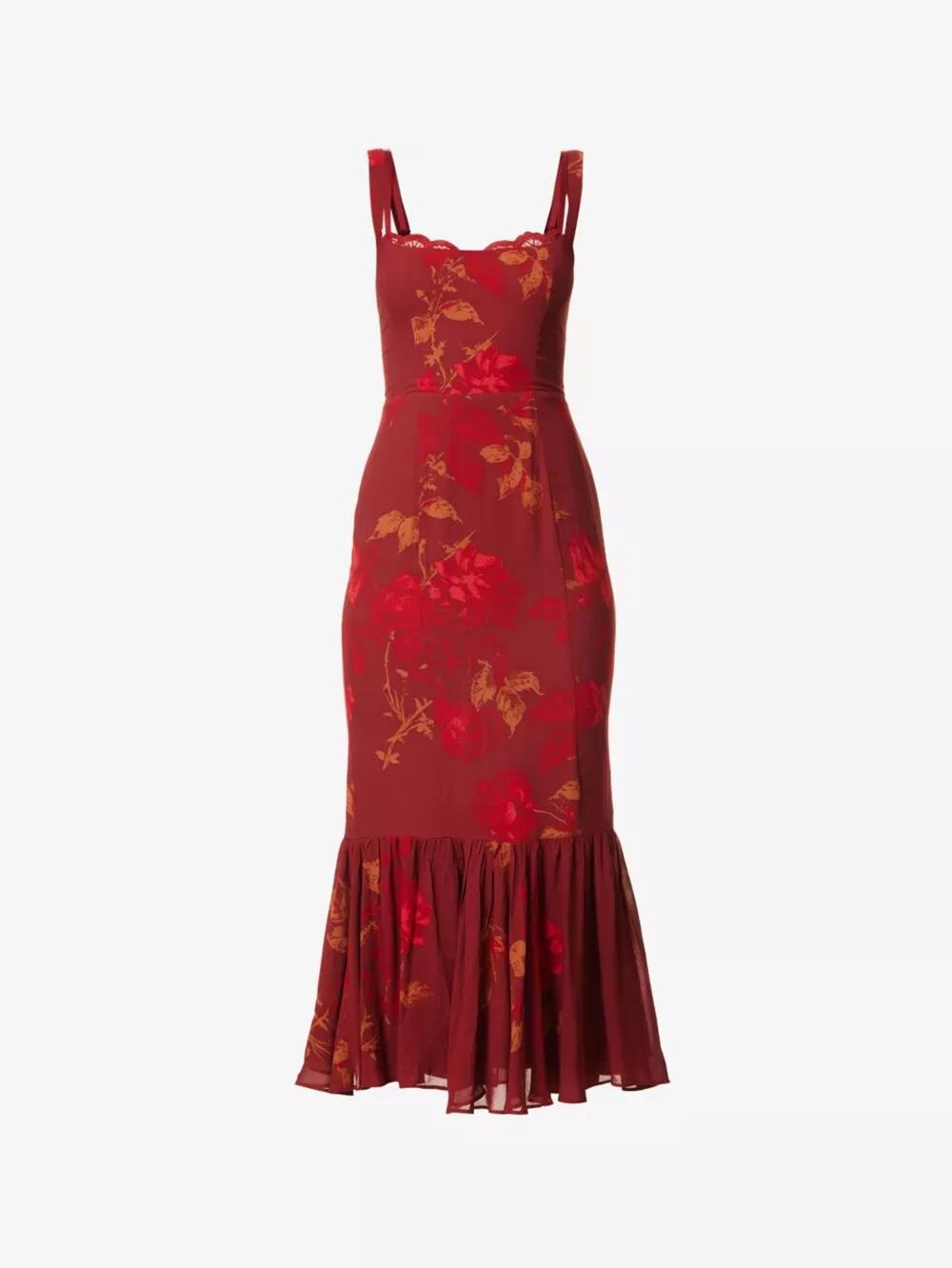 REFORMATION Women's Red Irisa Floral-Pattern Crepe Midi Dress Size 10